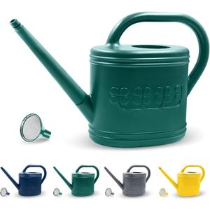 Watering Can for Indoor & Outdoor Plants, Plant Watering Can with Stainless Steel Shower Head, 1 Gallon Plastic Watering Can for Garden, Flowers, Vegetable, Greenhouse (Dark Green, 1 Gallon)