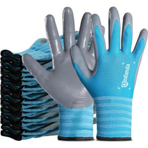 ANDANDA 1/12 Pairs Work Gloves, Strong Grip, Seamless Knit Nylon Nitrile Work Gloves Men Suitable for General Work, Green