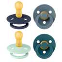 BIBS Pacifiers - Colour 4 Pack | Round Nipple Baby Pacifier | BPA Free Natural Rubber Latex Soother | Made in Denmark | Size 6-18 Months | Boy Colors