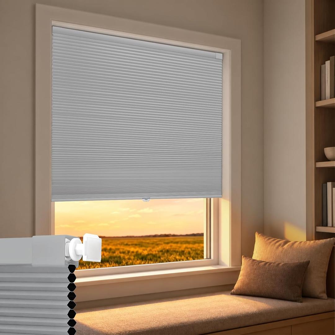 SERLMWNT No Drill Cordless Blackout Cellular Shades,52.5" W x 48" H,Grey
No Tools Honeycomb Blinds Shades for Indoor Windows Thermal Insulated & Noise Reducing blinds , Kitchen, Living Room