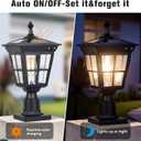 Solar Lamp Post Light, Cast Aluminium Waterproof LED Pillar Lights with Glass Outdoor Dusk to Dawn Post Light Solar Powered ST4311BQ for Pier Mount Gates Yard Pole (Black+Clear Glass)