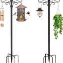 PIYILO Shepherds Hooks for Outdoor, 2 Pack 76.8 in Heavy Duty Bird Feeder Pole, Thickened Double Shepherd Hook Stand for Hanging Plants, Lanterns, Solar Lights, Wind Chime, Hummingbird Feeder, Garden
