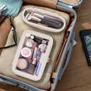 Soimeat Travel Clear Makeup Bag with Makeup Brush Bag, Leather Makeup Case Toiletry Bag, Portable Cosmetic Bag Case, Transparent Waterproof Cosmetic Organizer Storage Bag for Women, Medium, Off-White