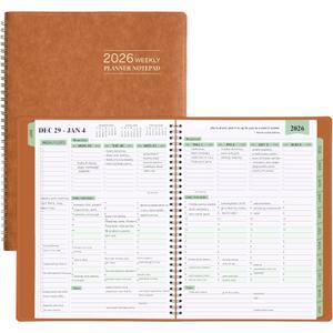 2026 Planner - Planner 2026 Weekly and Monthly, 11.38'' x 8.74'', 2026 Calendar Leather Planner, JAN 2026 - DEC 2026, Daily Hourly Appointment Book, To Do List, Monthly Tabs, Faux Soft Leather, Back Pockets - Brown
