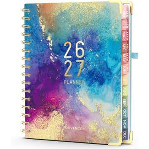 Forvencer Planner 2026-2027, 18 Month Weekly and Monthly Calendar Planner, Jan 2026 -June 2027, 6.3" x 8.4", Daily Agenda Book with Tabs, School Supplies for Student Teacher, A5, Marble Style