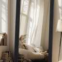 Full Length Mirror, 76"34" Wooden Mirror Full Length with Stand Wood Floor Mirror, Oversized Stand Up Mirrors Large Wall Mirrors, Wall Mounted Mirrors, Rect Vintage Style, Black