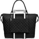 Bluboon Travel Tote Bags with Zipper Ladies Canvas Bag Weekender Overnight Bag for Women Carry on Duffel Bag Trolley Sleeve (Black Quilted)