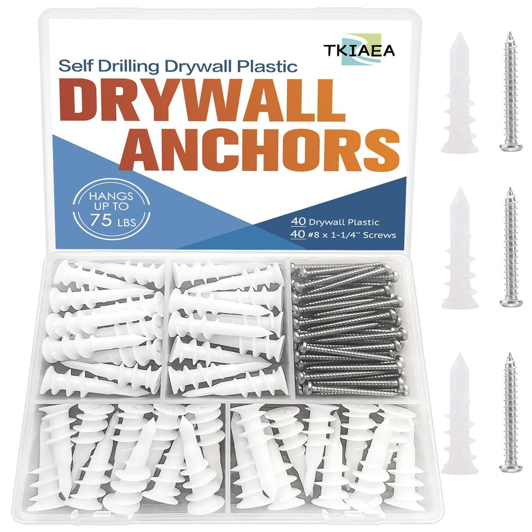 2 x 80 Pcs Self-Drilling Drywall Anchors - #8 x 1-1/4" Dry Wall Anchors and Screws Kit