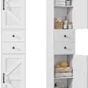 Tall Bathroom Storage Cabinet with 2 Doors and 2 Drawers, Narrow Storage Cabinet with Sturdy Base & Adjustable Shelves for Small Space, Floor Cabinet for Bathroom, Kitchen, White (11.8" W)