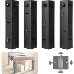 IRONWALLS 4-Pack Metal Bed Riser for Dorm Room, 3.15 Diameter Square Bed Frame Risers Adjustable Furniture Risers Lift to 11, 8, 5, 3 Height, College Dorm Bed Lifting Kit Hold Up to 9000LBS