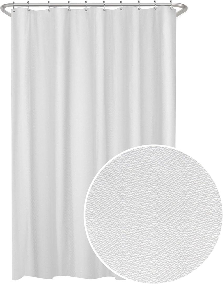 Zenna Home Fabric Shower Curtain Liner, Herringbone Patterned Fabric Liner for Showers and Bathtubs, Waterproof Polyester Material, 70 x 72 Inches, White