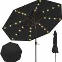 10FT Solar Lighted Patio Umbrella, Outdoor Table Market Umbrellas with Push Button Tilt and Crank, 32 LED Lights, 8 Sturdy Ribs, UV-Resistant for Deck, Garden, Pool