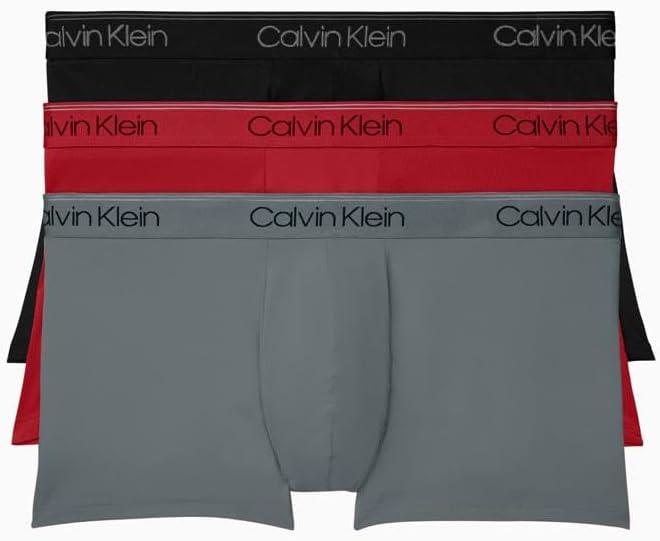 Calvin Klein Men's Underwear Micro Stretch 3-Pack Trunk (Large, 1 Black, 1 Convoy, 1 Red Gala)