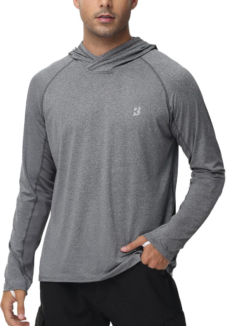 Roadbox Mens UPF 50+ Fishing Shirts, Long Sleeve UV Sun Hoodie, Hiking Running Swim Athletic Workout Shirt S