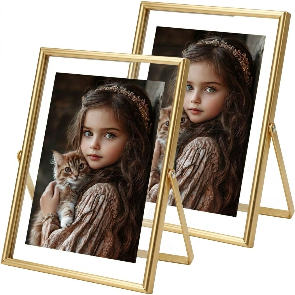 2 Pack 5X7 Black Floating Picture Frame For Picture Size 57 4x6 3x5 Metal Glass Photo Frames,Tabletop Display Vertically,Home Wedding Party Office Decor Gold