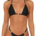 Sexy Bikinis for Women 2 Piece Bikini Spaghetti Strap Swimsuits Solid Color Bathing Swimwear Triangle Bathing Suit, S, Black
