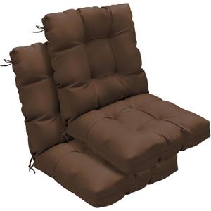 Outdoor Chair Cushions Set of 2, 42x21x4 Inch Patio Cushion for Dining/Rocking Chairs, High Back Soft Seat Pad with Ties, Indoor Outside Use, Fade-Resistant & Waterproof, Brown