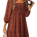 Dokotoo Summer Dresses for Women 2025 Boho Floral Square Neck Smocked 3/4 Sleeve Casual A-Line Swing Mini Dress Sundress
