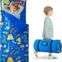 JOIEDOMI Toddler Sleeping Bag for Kids 55''x30'' Nap Mat with Removable Pillow and Minky Blanket for Toddler Ages 3-7 Roll Up Soft Kids Sleeping Bag for Boys Girls Kindergarten Daycare Sleepover (Blue Dinosaur)