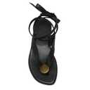 VorisVina Black Cute Flat Sandals for Women Ankle Strappy Thong Sandals Ladies Summer Dress Flip Flops with Metal Circular