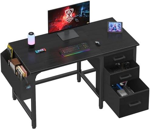 Lufeiya Computer Desk with File Drawers Cabinet, 46.6 Inch Reversible Home Office Desks with Filing Cabinet for Small Space, Gaming Study Writing Table PC Desks, Black