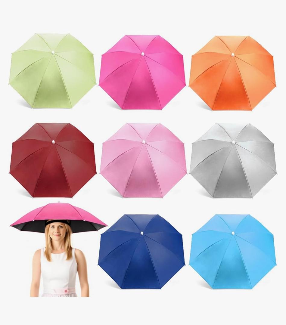 8 Pack Umbrella Hats, 27 Inch Hands Free Head Umbrella with Elastic Band, Folding UV Protection Waterproof Sun Rain Cap for Fishing, Beach Hiking, Camping, Gardening, Multicolor