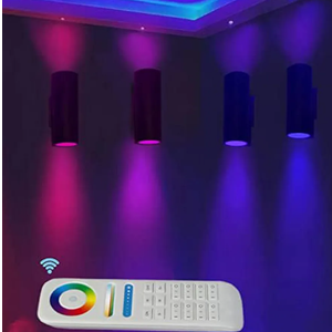 Exterior Double Up Down Outdoor Wall Lights, Mi.Light Remote Control RGB Color Changing 1200lm Warm White 3000k RGB+CCT Cylinder Outdoor Wall Light, Smart LED Exterior Lighting (4 Pack)