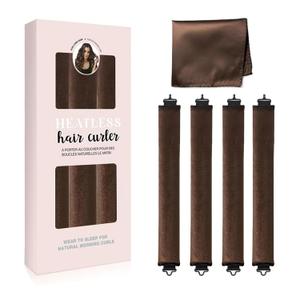 ZKSM Heatless Curls Overnight Hair Curlers to Sleep in,Heatless Hair Curler Velvet, Overnight Blowout Rods Heatless Curls for Short Long Hair All Hair Types Styling Tools Brown4PCS