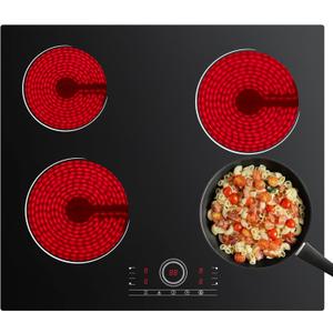 4 Burner Electric Cooktop, 24 Inch Built-in Electric Stove Top, 220-240v Radiant Cooktop with Child Lock, Touch Control, Residual Heat Indicator, Overheat Protection, Hard Wire (No Plug), 4 Burners - 24 Inch - 6000w