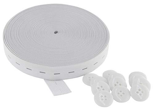 Flat Sewing Band Spool with Buttonholes Elastic Stretchable, Ideal for DIY Waistbands and Necklines (White, 3/4 inch X 12Y)