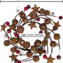 Winlyn 4 Pcs Christmas Jingle Bells Candle Rings Rusty Bells and Stars Wreaths Burgundy Berries 4.1" Center Mini Decorative Wreaths for Primitive Farmhouse Holiday Home Table Decoration Centerpiece