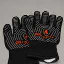 QUWIN BBQ Gloves, Oven Gloves, 1472 Extreme Heat Resistant,Grilling Gloves Silicone Non-Slip Oven Mitts, Kitchen Gloves for BBQ, Grilling, Cooking, Baking-1 Pair (Black, One Size Fits Most)