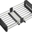 Delle Rosa Adjustable Over The Sink Dish Drying Rack with Stainless Steel Drain Basket Telescopic Portable Space Saving Solution for Dishes Fruits Vegetables Kitchen Counter Organizer,Black