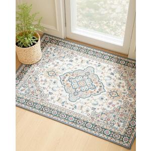 MINIDEAR 2x3 Area Rugs for Entryway Kitchen, Washable Rug Small Rugs for Bedroom Non Slip Vintage Rug with Floral Print Carpet Mat for Home, Khaki