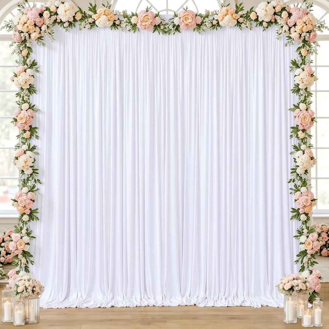 10x10ft White Backdrop Curtain for Wedding Parties Wrinkle Free Fabric White Drapes Backdrop Decoration for Baby Shower Birthday Photography Decoration 2 Panels, 5ft x 10ft