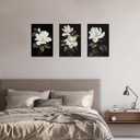 CCWACPP 3 Piece Floral Canvas Wall Art Magnolia Flowers Pictures Black and White Flowers Painting Prints Modern Bedroom Living Room Home Decor Framed (A, (12"x16"x3))