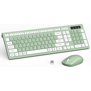 Wireless Keyboard and Mouse Combo, FullSized Wireless Keyboard and Adjustable DPI Mouse, 2.4GHz USB Receiver, Silent Keyboard and Mouse for PC, Windows, MAC, Desktop, Laptop (Avocado Green)