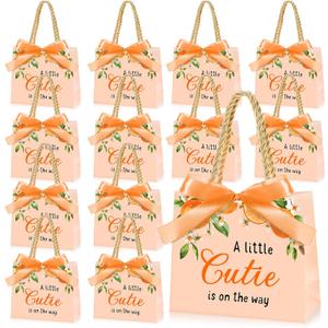 Frienda 25 Pcs Baby Shower Favor Bags with Handles, Orange a Little Cutie Is on The Way Gift Bags, Citrus Theme Party Favor for Baby Shower, Gender Reveal, Newborn Party Supplies