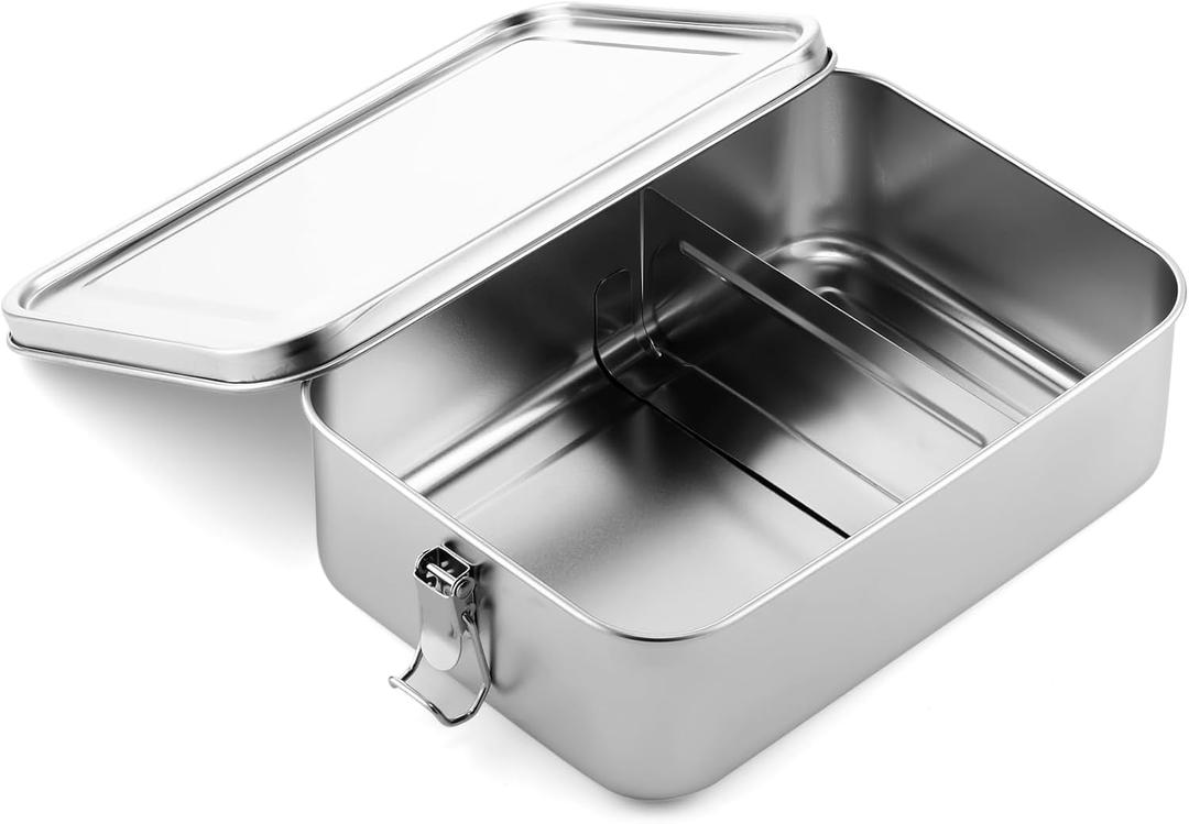 Umigy 1 Pcs Stainless Steel Food Containers 2400ml Metal Bento Lunch Box Stainless Steel Food Storage Containers, Lockable Clips to Leak Proof, Reusable Dishwasher Snack Boxes for Work