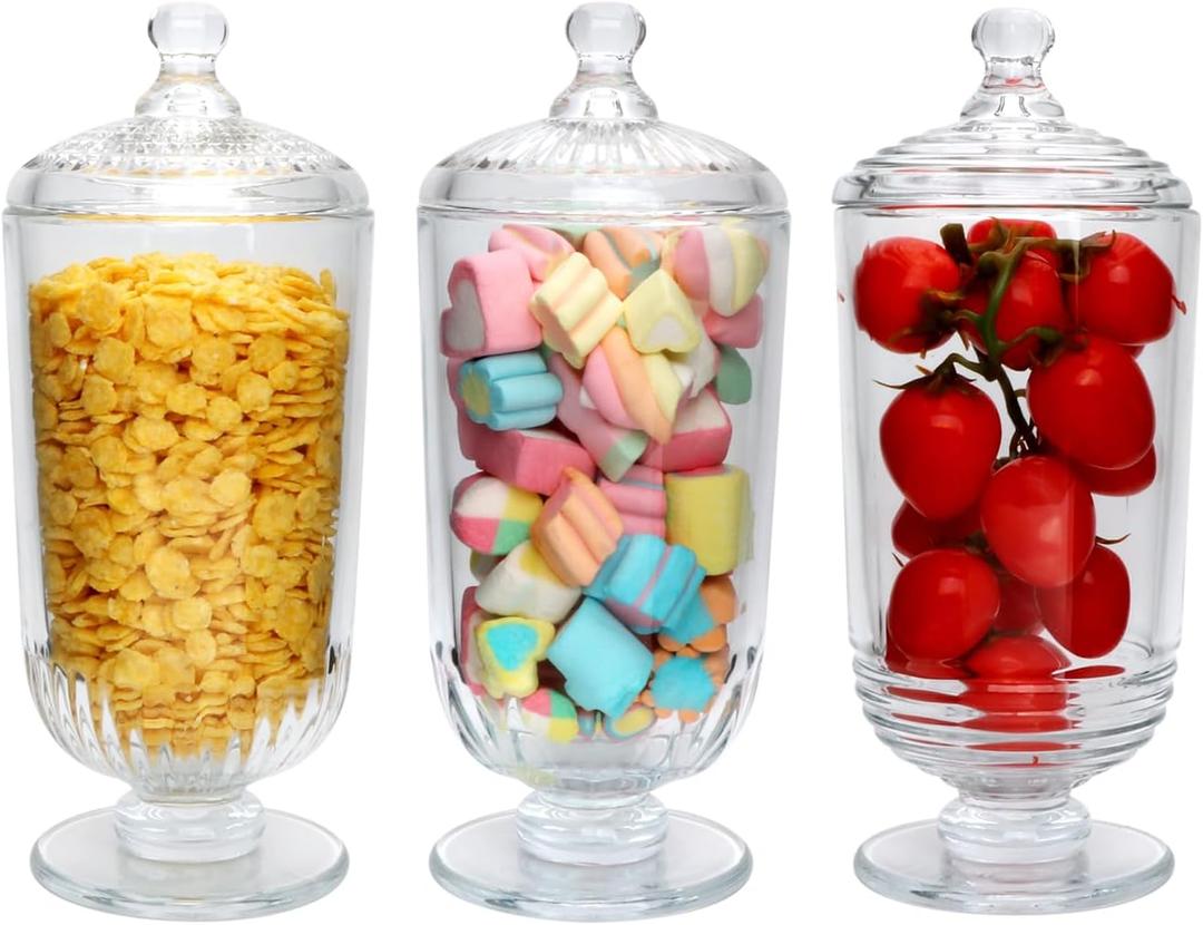 Candy Jars Set of 3,27oz Clear Apothecary Jars,Glass Storage Jars for DIY Projects,Wedding Favors,Shower Favors