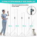 IV Pole Portable,46 to 86In Telescopic IV Stand Floor with 4 IV Bag Holder Stabilizing Tripod Stainless Steels Pipe Extension Pole IV Influsion Pole with Organizers Infusion Bags (Silver)