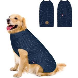 KYEESE Dog Sweater Comfy Dog Sweater Medium Size Dog Medium Dog Sweater with Reflective Yarn Warm Dog Coats Stretchy Dog Clothes Pullover Dog Sweater for Medium Dogs Boy, Navyblue, XL (XL (40-60lbs))