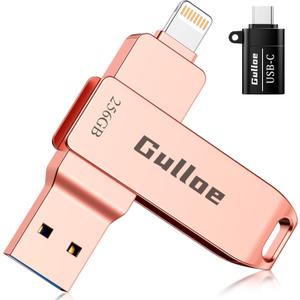 Gulloe 256GB USB Flash Drive Intended for iPhone, with OTG USB C Adapter for iPhone 15, Memory Stick Storage for Photos and Videos Backup, Compatible with iPhone iPad Android PC (Rose Gold)
