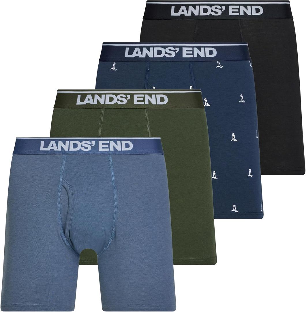 Lands' End Mens Underwear 4 Pack Mens Boxer Briefs for Men Cotton Stretch (S, Blue)