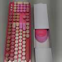 Wireless Keyboard and Mouse Combo, Ergonomic Full Size Typewriter Retro Round Keycaps Keyboard, Compatible with Windows, PC, Perfer for Home and Office Keyboards Red