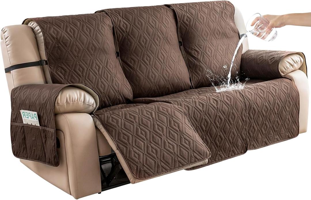 Genina Waterproof Reclining Couch Cover 3 Seat, Recliner Sofa Covers Non-Slip Recliner Couch Cover Furniture Protector with Elastic Straps for Pets, Dogs (Chocolate, Recliner Sofa)
