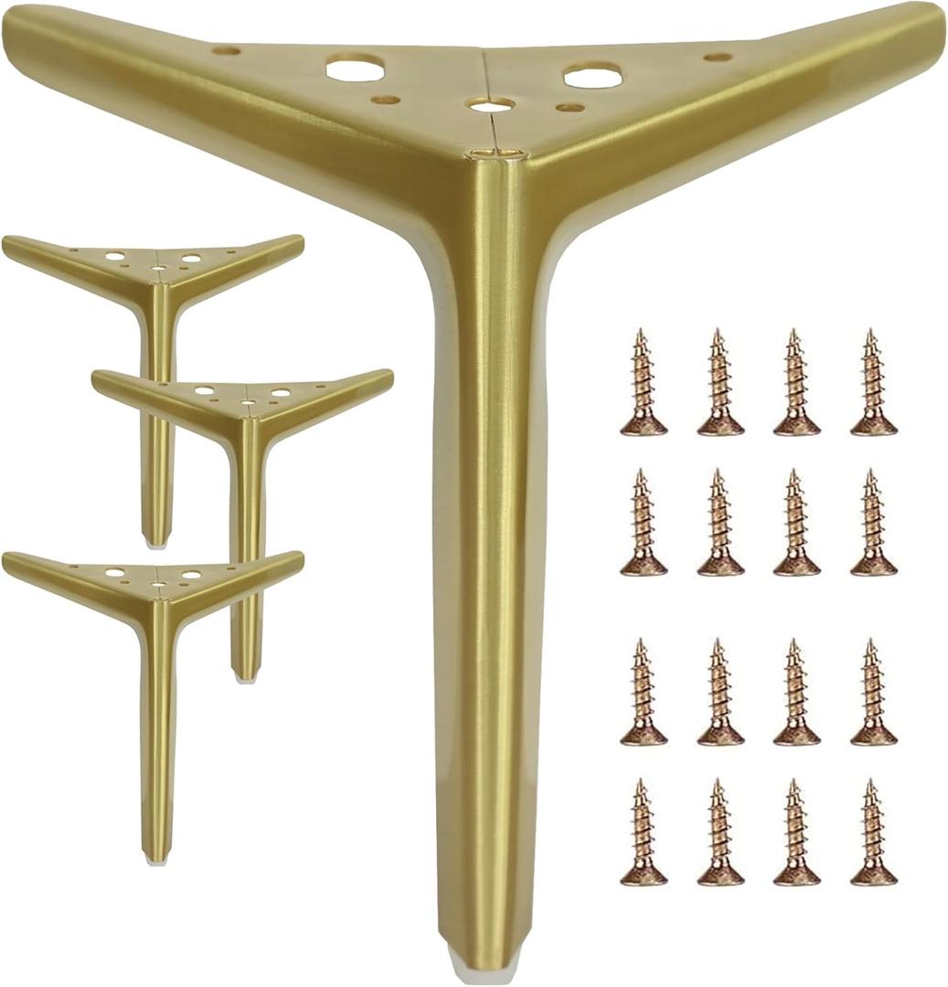 Smaxcn 7 inch /18cm Brushed Gold Metal Furniture Legs Set of 4, Modern Style Furniture Legs, DIY Replacement for TV Stand, Sofa, Chair, Cabinet Cupboard