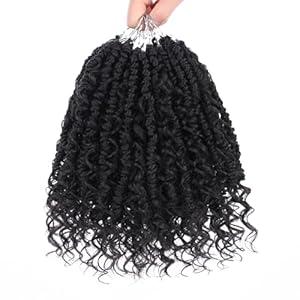 Leeven 10 Inch Goddess Passion Twist Crochet Hair 8 Packs Boho Style Crochet Twist Pre Twisted Bomb Twist Curly Ends Black Pre Looped Bohemian Synthetic Braids for Women #1B