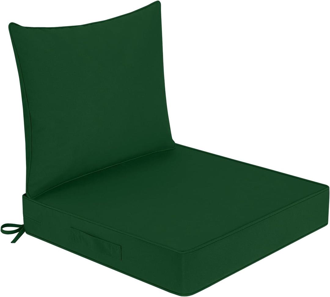 downluxe Outdoor Chair Cushions 24x24 with Removable Cover, Waterproof Patio Furniture Cushions, Deep Seat Cushions for Outdoor Furniture with Backrest for Sofa, Couch and Patio Chairs, Forest Green
