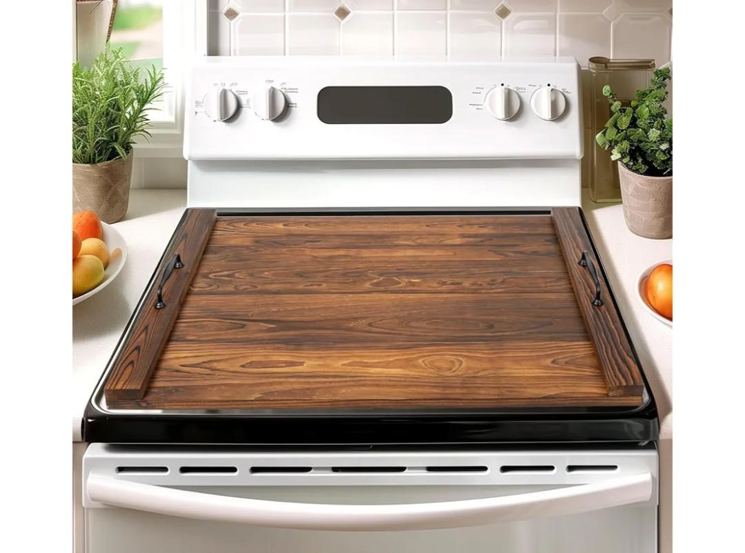 Noodle Board Stovetop Cover with Handles, Sink Wood Block Covers for Electric & Gas Stove, RV Stove Burner, Farmhouse Decorative Wooden Tray for Kitchen